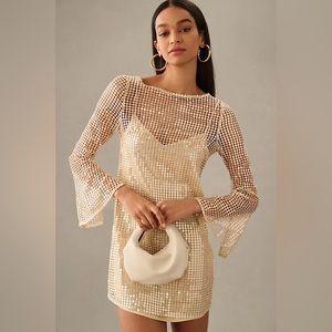 Audette Sheer Slim Mini Dress Gold Size XS